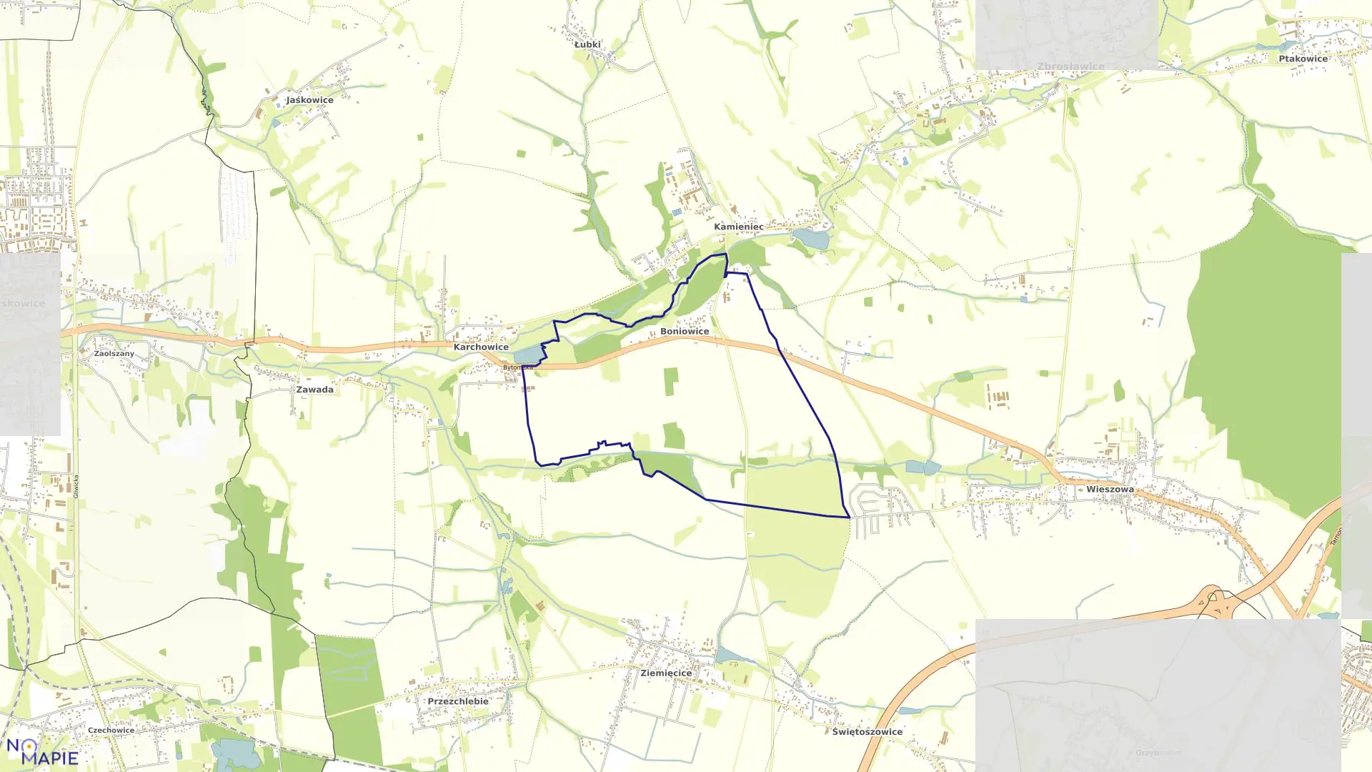 Mapa obrębu Boniowice w gminie Zbrosławice