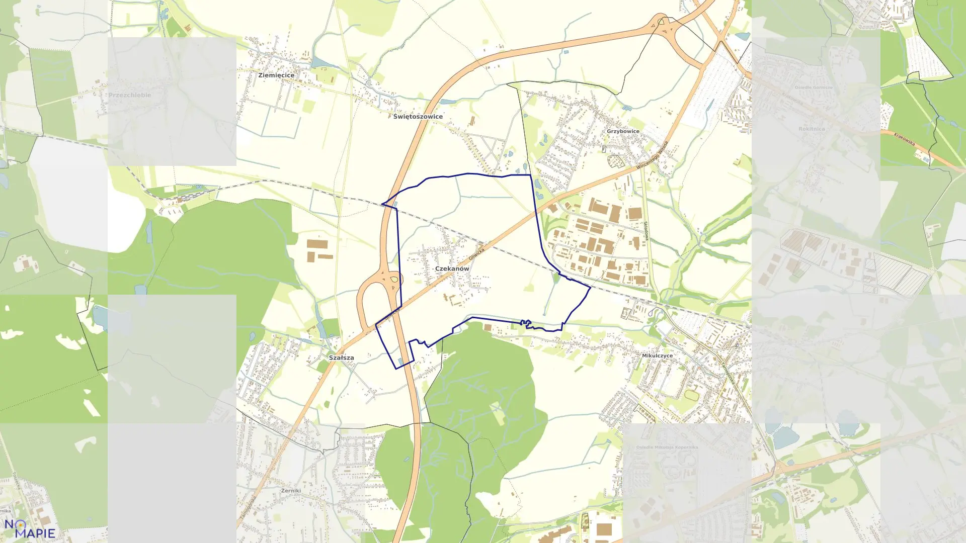 Mapa obrębu Czekanów w gminie Zbrosławice