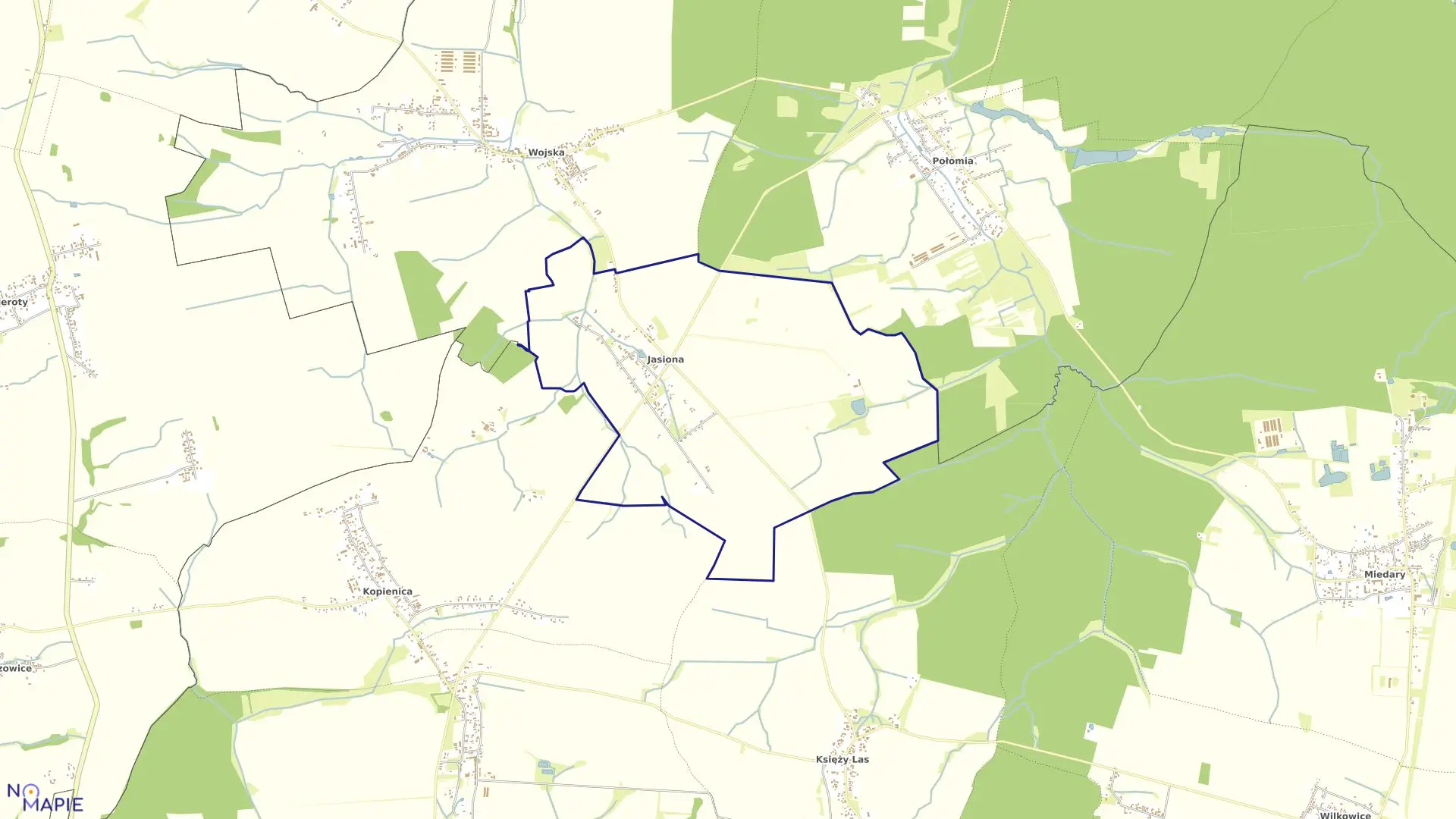 Mapa obrębu Jasiona w gminie Zbrosławice