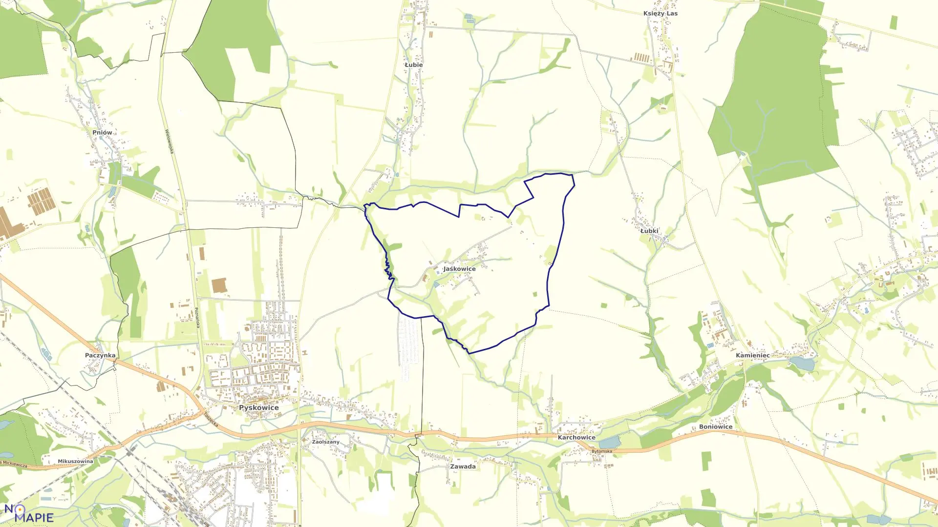 Mapa obrębu Jaśkowice w gminie Zbrosławice