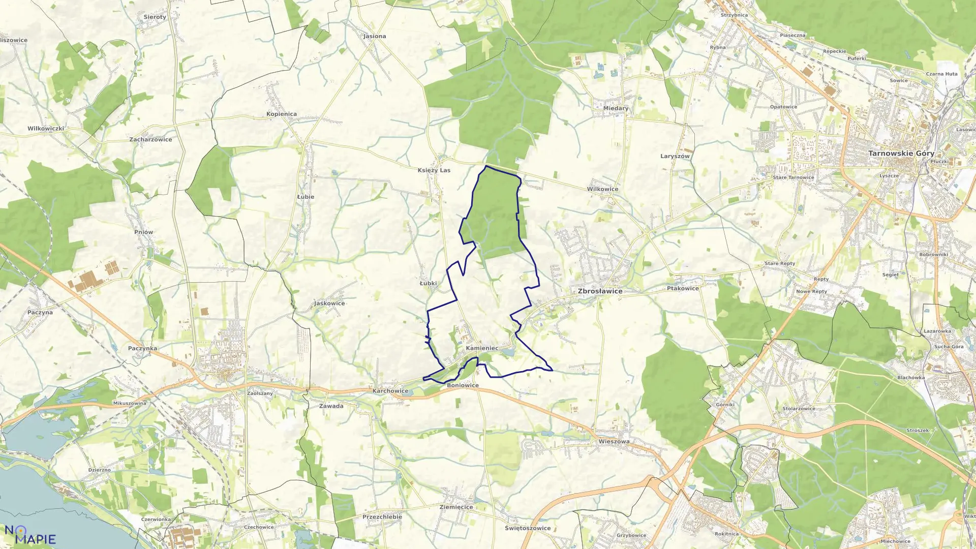 Mapa obrębu Kamieniec w gminie Zbrosławice