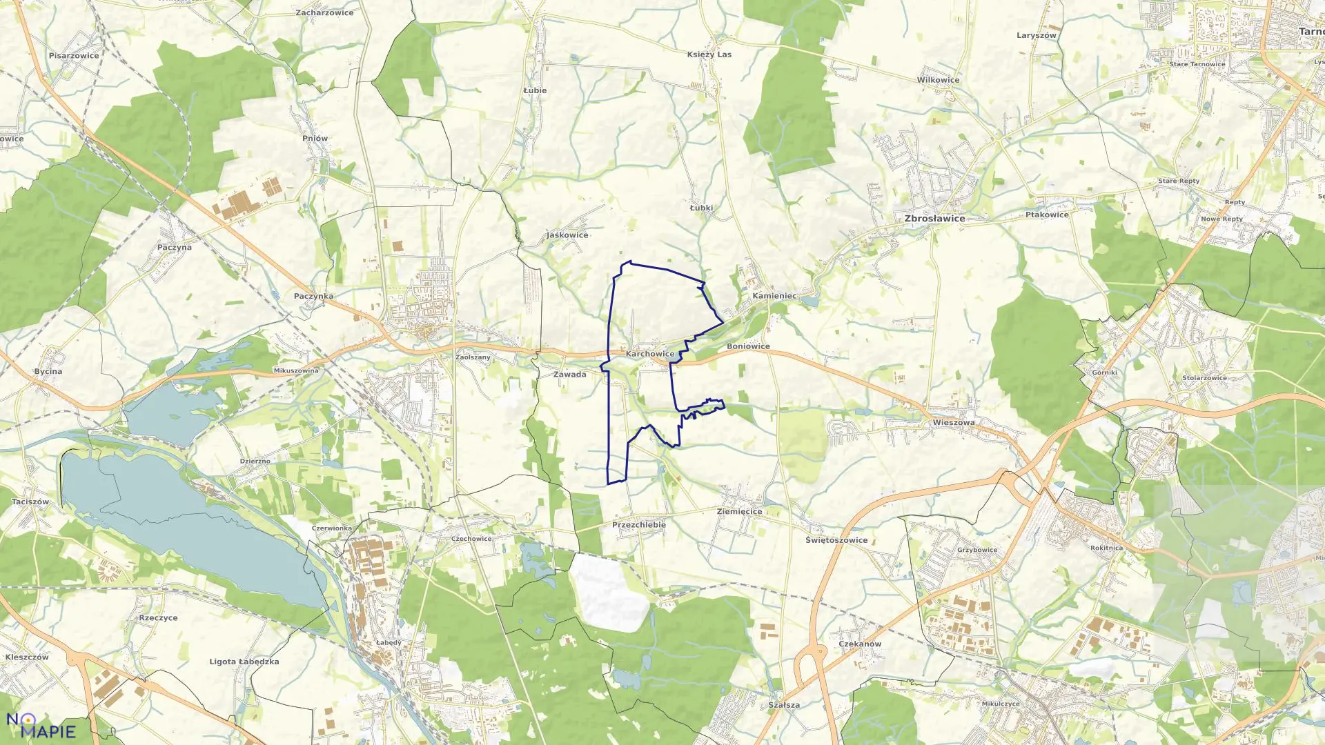 Mapa obrębu Karchowice w gminie Zbrosławice