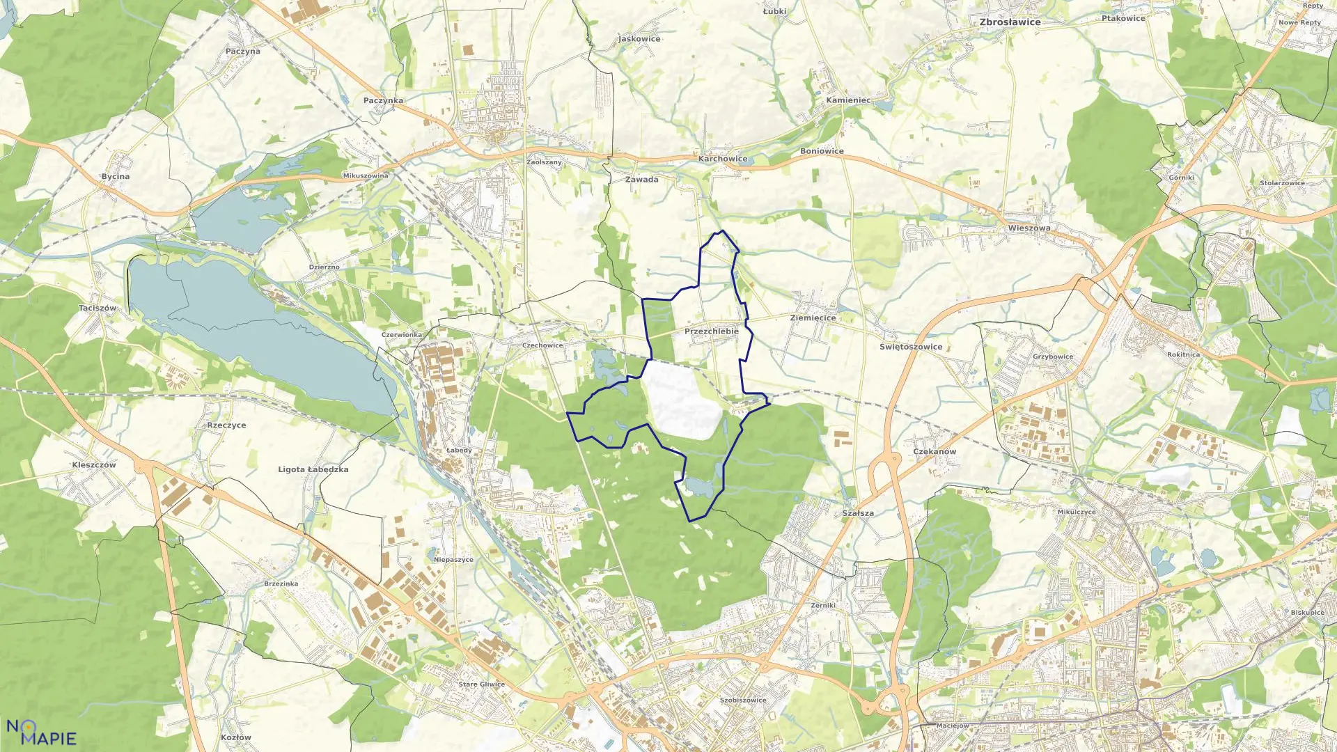 Mapa obrębu Przezchlebie w gminie Zbrosławice