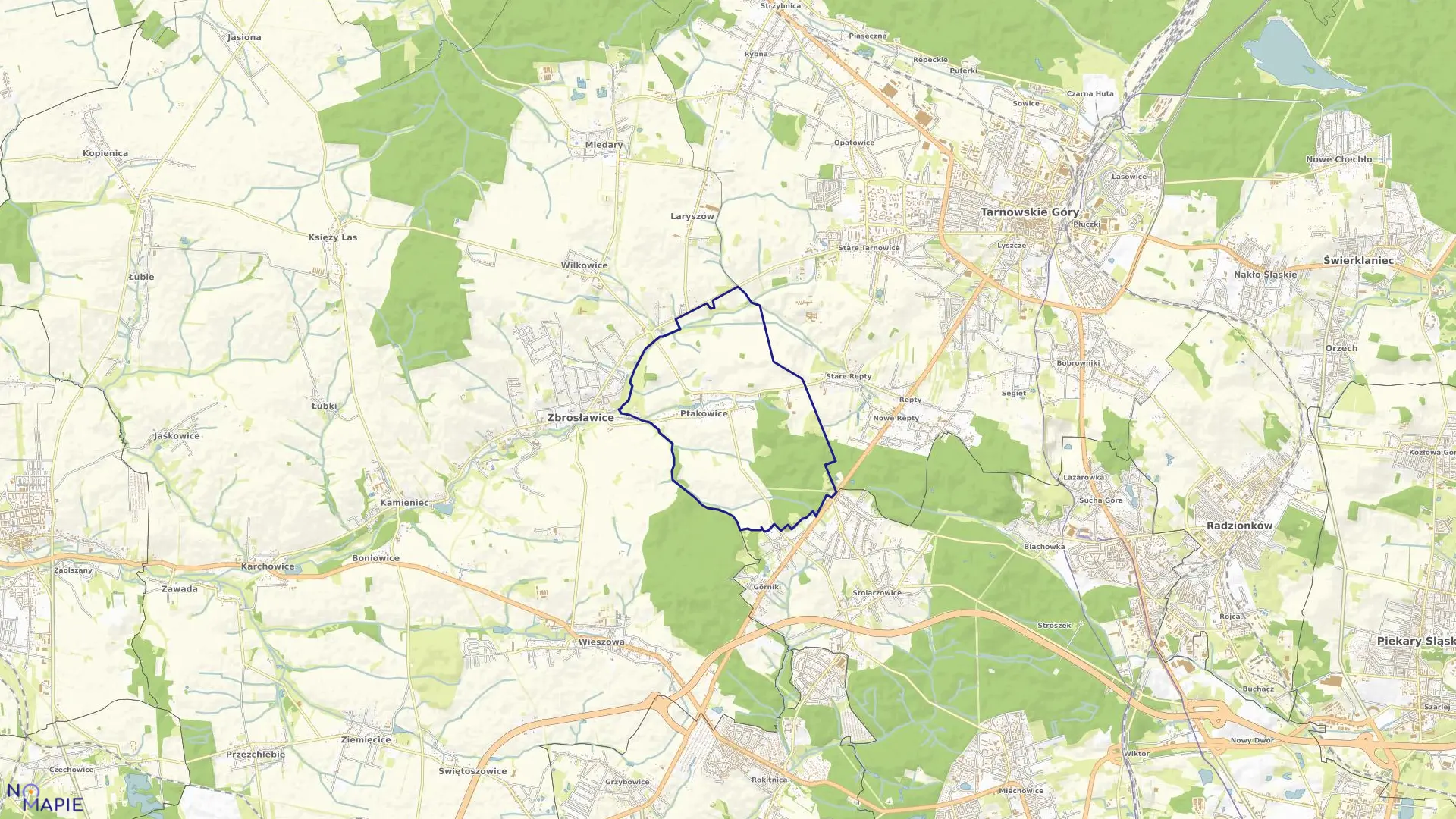 Mapa obrębu Ptakowice w gminie Zbrosławice