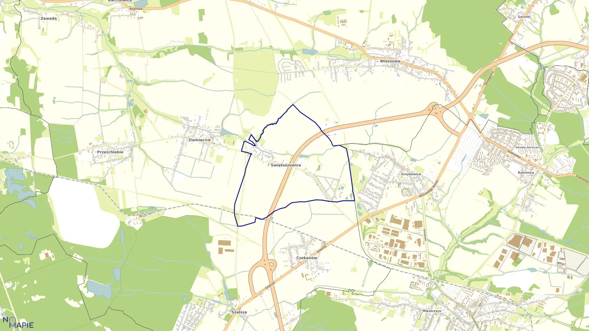 Mapa obrębu Świętoszowice w gminie Zbrosławice