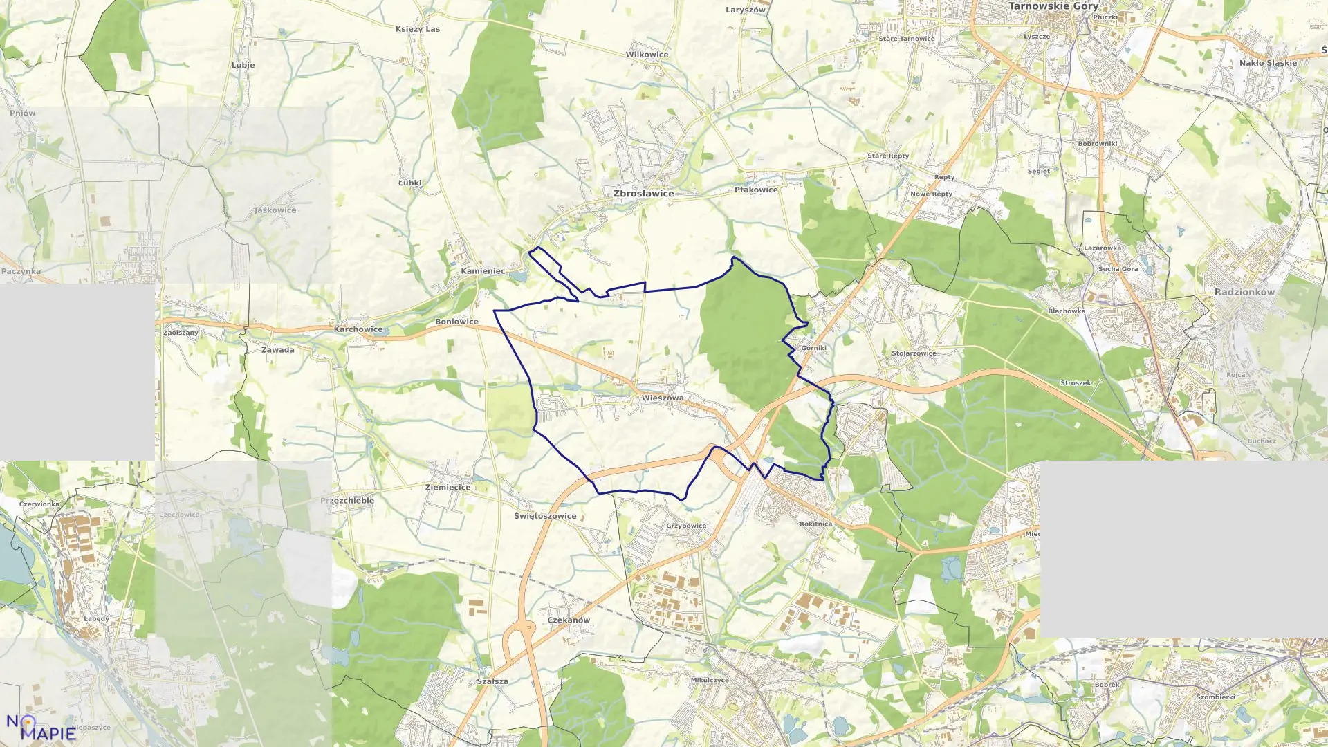 Mapa obrębu Wieszowa w gminie Zbrosławice