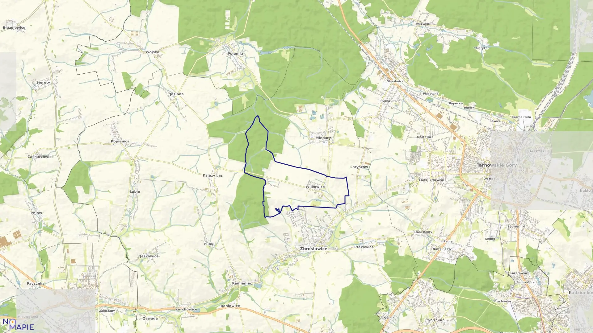 Mapa obrębu Wilkowice w gminie Zbrosławice