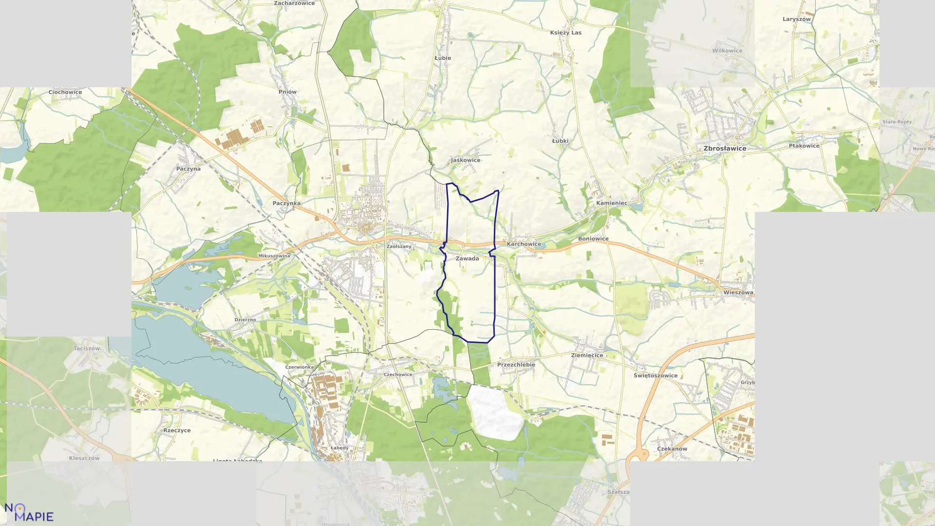 Mapa obrębu Zawada w gminie Zbrosławice