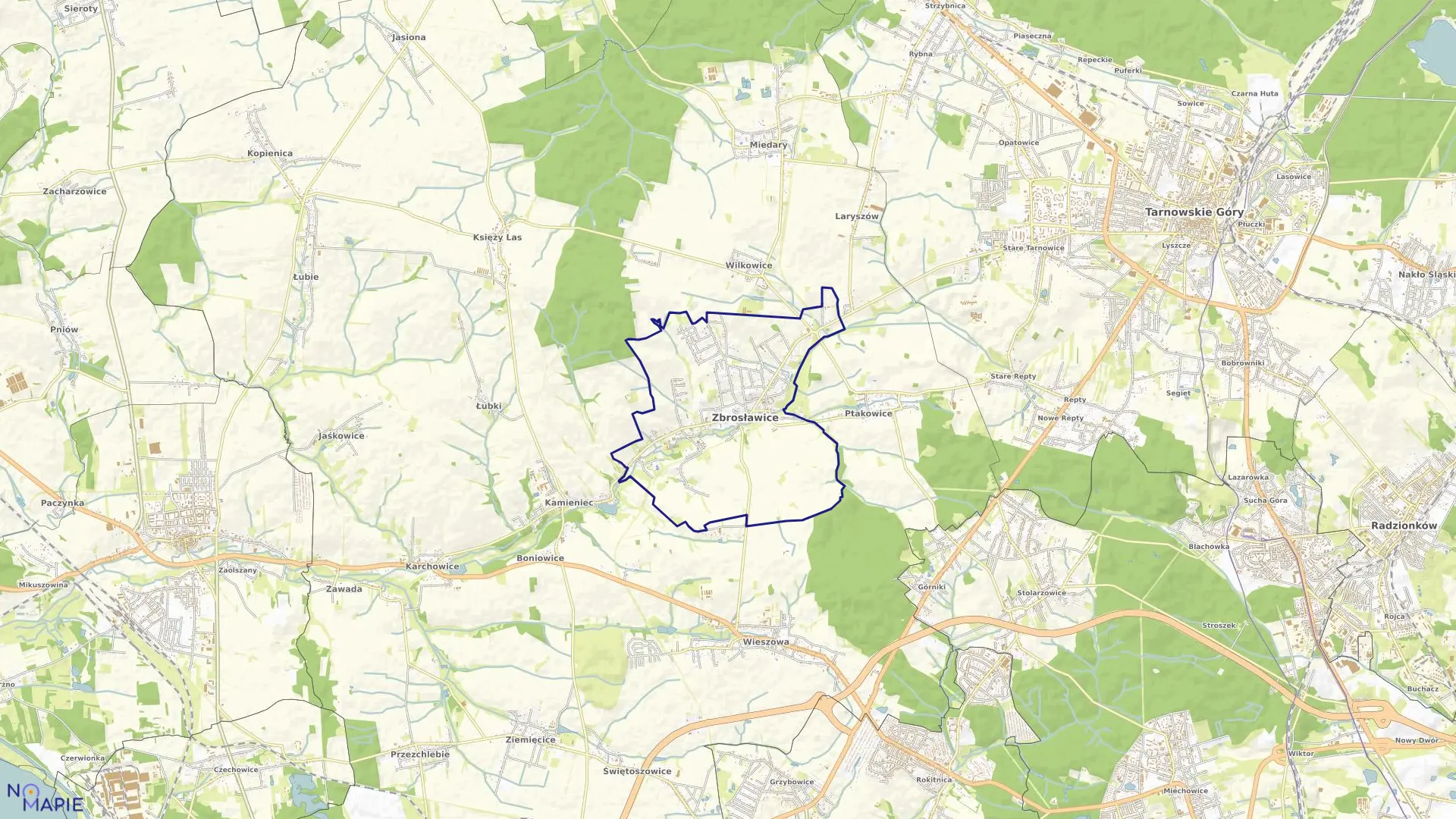 Mapa obrębu Zbrosławice w gminie Zbrosławice